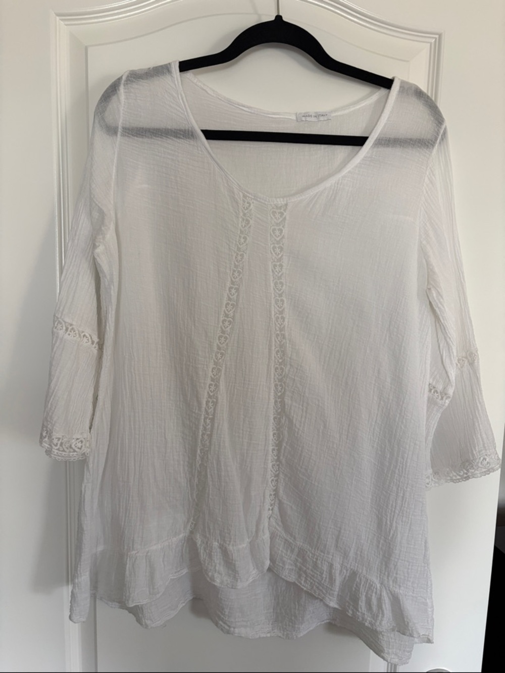 Lightweight White Lace-Trim Peasant Top - Women